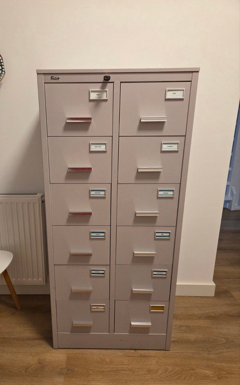 Gispen archiefkast (Vintage) 12 laden met sleutel, Ophalen, Gebruikt, 25 tot 50 cm
