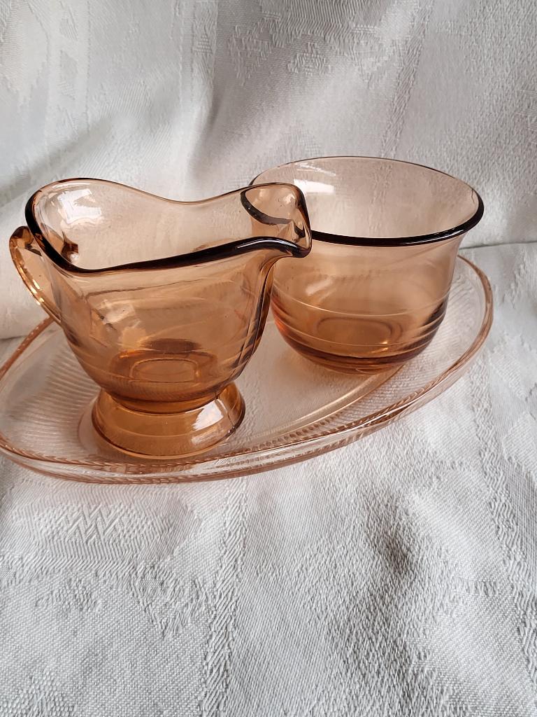 Art Deco set van rosé persglas, Antiek en Kunst, Ophalen of Verzenden