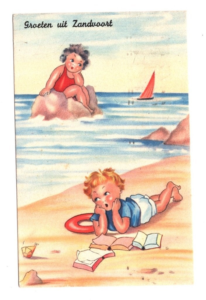 Oude Ansichtkaart Zandvoort Strand Kinderen Gelopen 1952, Ophalen of Verzenden, 1940 tot 1960, Gelopen, Noord-Holland