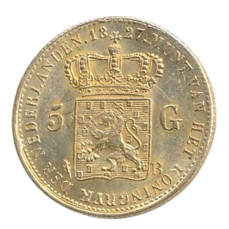 Nederland 5 Gulden 1827 Brussel Willem 1, Ophalen of Verzenden, Goud