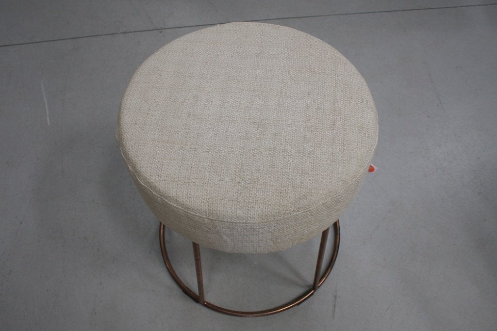 Ronde poef hocker krukje CODY Jess Design metaal stof beige, Minder dan 50 cm, Rond, Minder dan 50 cm, Ophalen of Verzenden