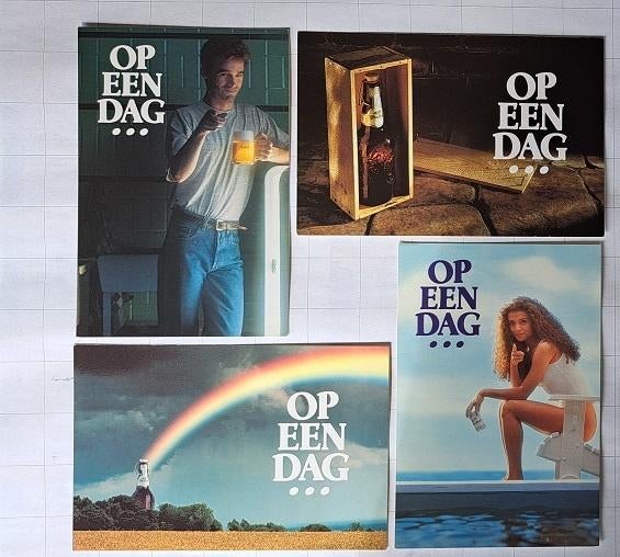 Grolsch Freecards: Op een dag ... 4 stuks, Verzamelen, Biermerken, Ophalen of Verzenden, Zo goed als nieuw, Reclamebord, Plaat of Schild