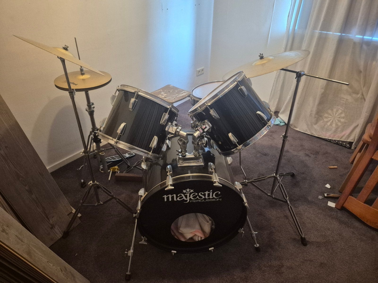 Majestic drumstel met Paiste 302 bekkens (excl. kruk), Ophalen, Gebruikt, Overige merken