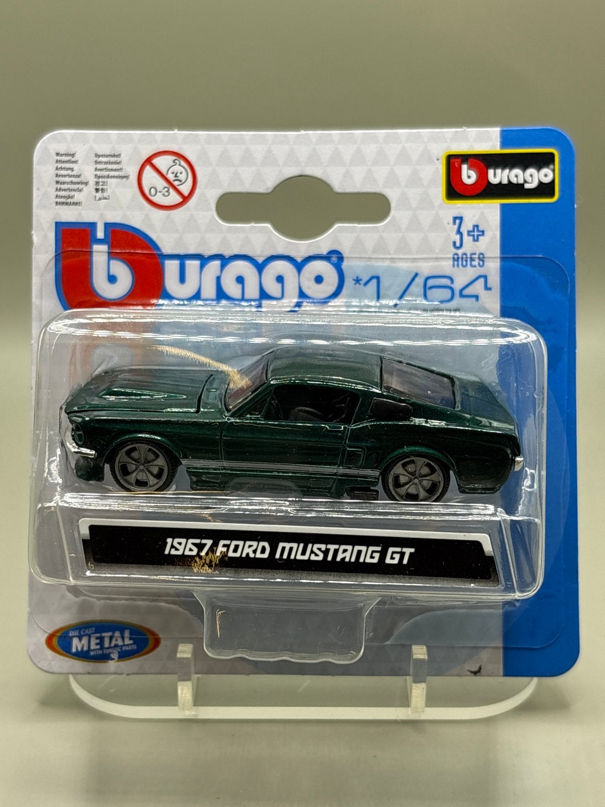 Bburago 1967 Ford Mustang GT Diecast Model 1:64 Groen, Auto, Nieuw, Ophalen of Verzenden, Bburago