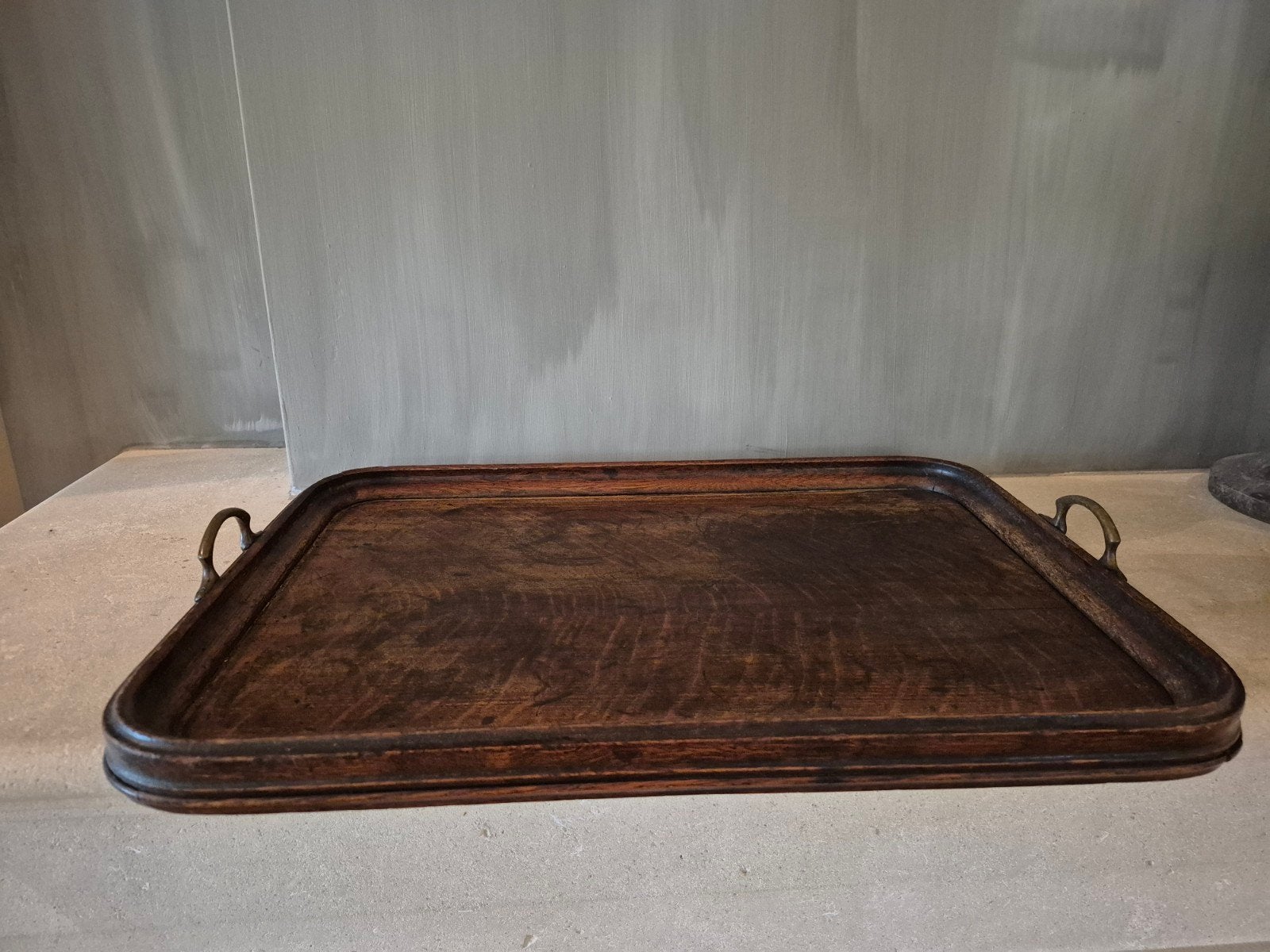 oud dienblad met messing greepjes antiek, Ophalen, Metaal