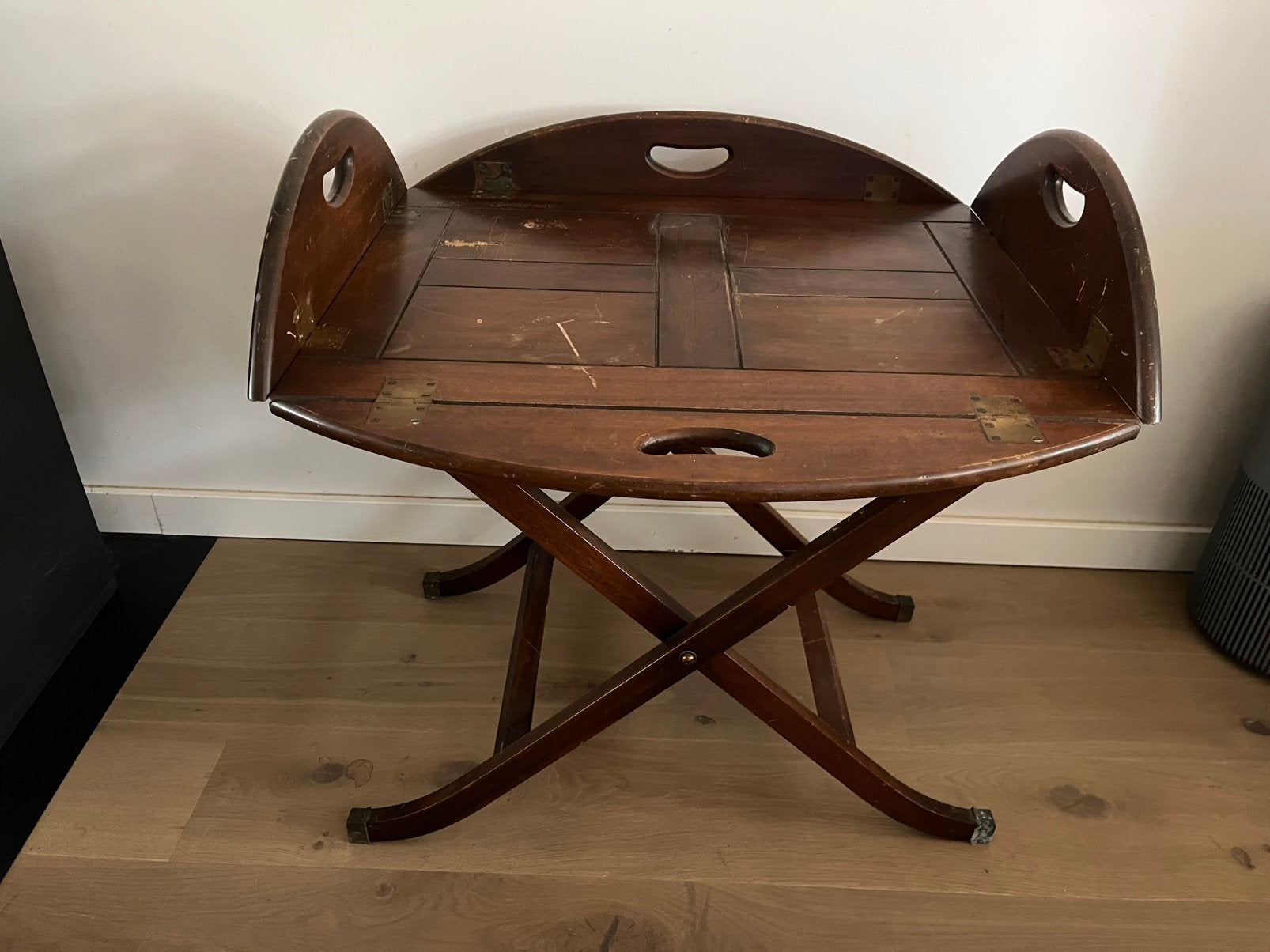 OPKNAPPER antiek engels butlertray dienblad met onderstel, Verzenden, Zo goed als nieuw, Hout