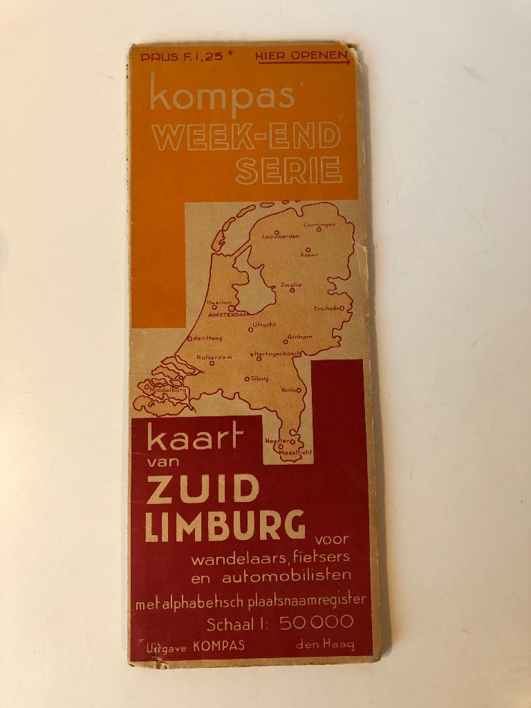 Kompas Week-end serie oude kaart van Zuid-Limburg, Boeken, Atlassen en Landkaarten, Gelezen, Landkaart, Nederland, 1800 tot 2000