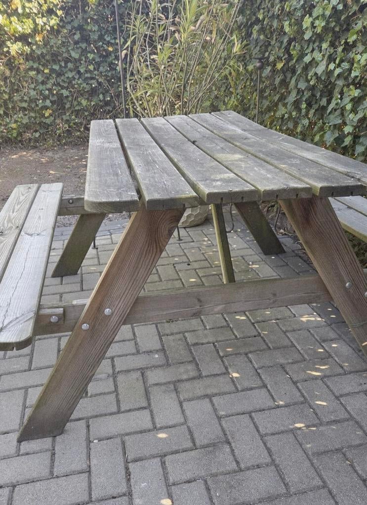 Picknicktafel hout, Tuin en Terras, Picknicktafels, Ophalen, Gebruikt, Inklapbaar, Rechthoekig