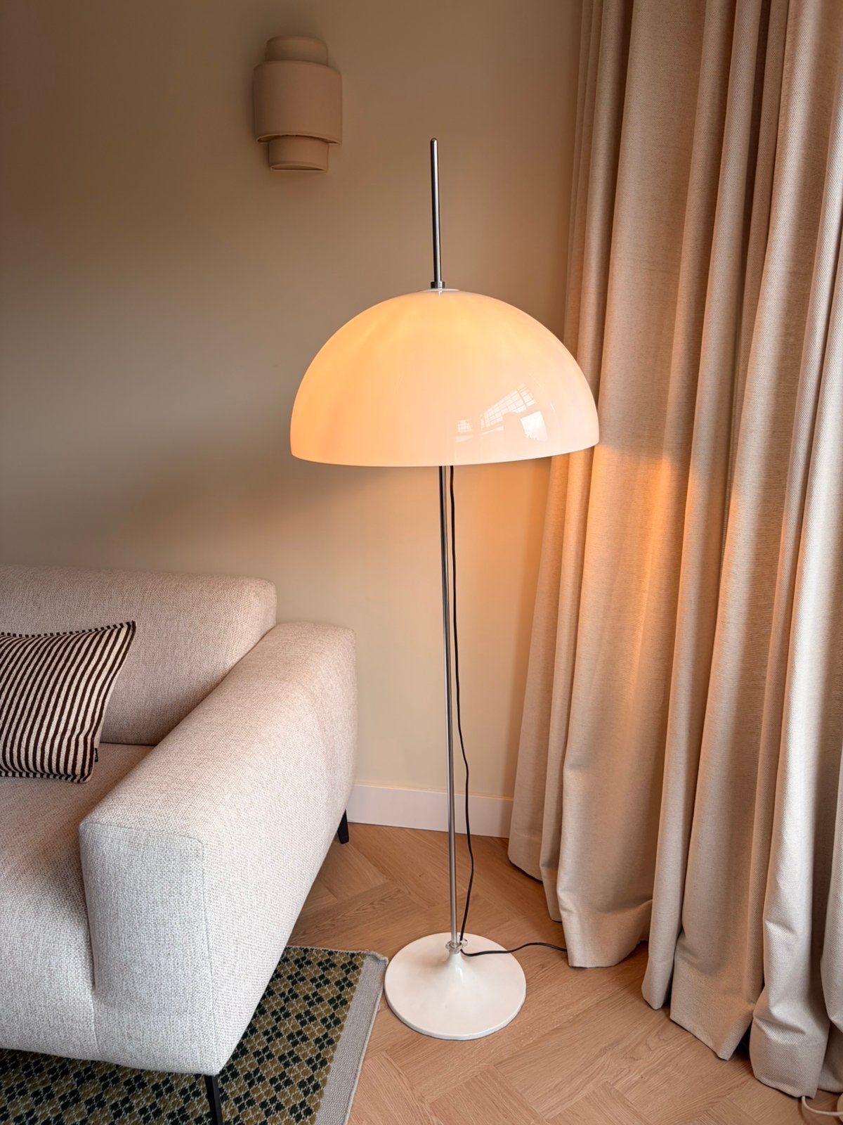 Grote vintage Gepo midcentury mushroom lamp | vgl. Dijkstra, E27 (groot), Zo goed als nieuw, Metaal, 150 tot 200 cm