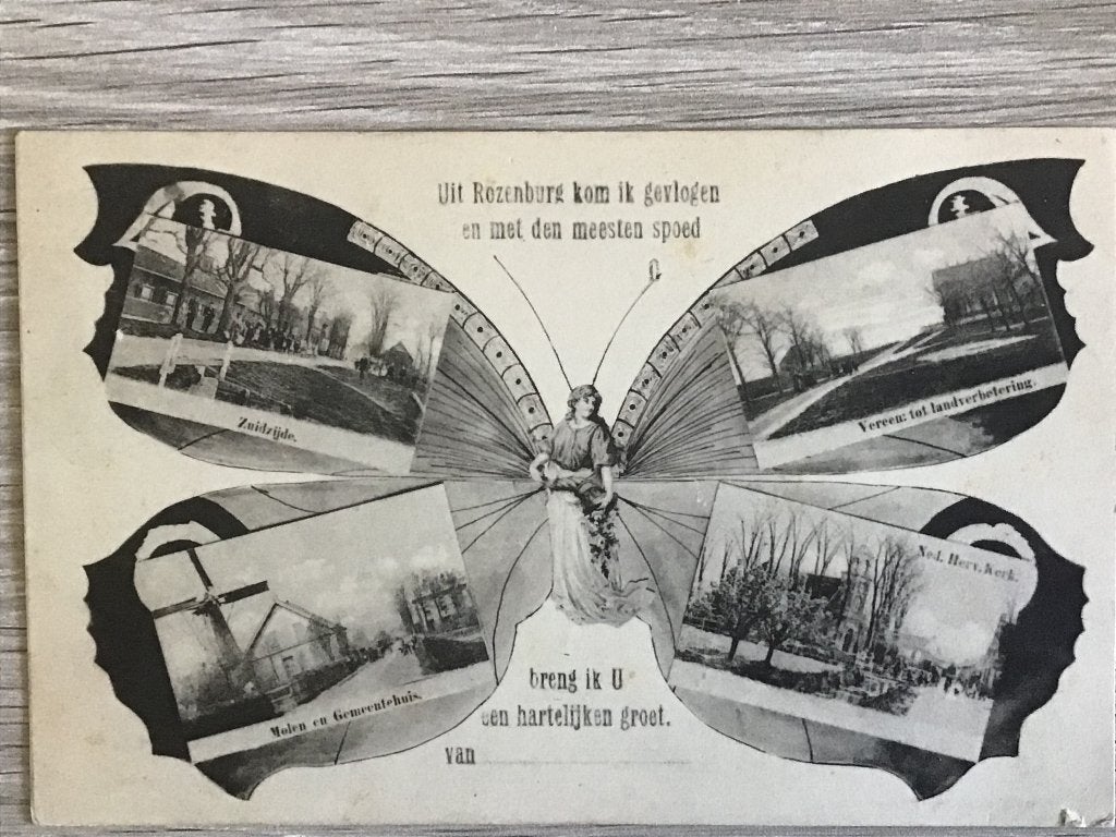 Antieke Vlinderkaart Rozenburg - 1911, Ophalen of Verzenden, Voor 1920, Gelopen, Zuid-Holland