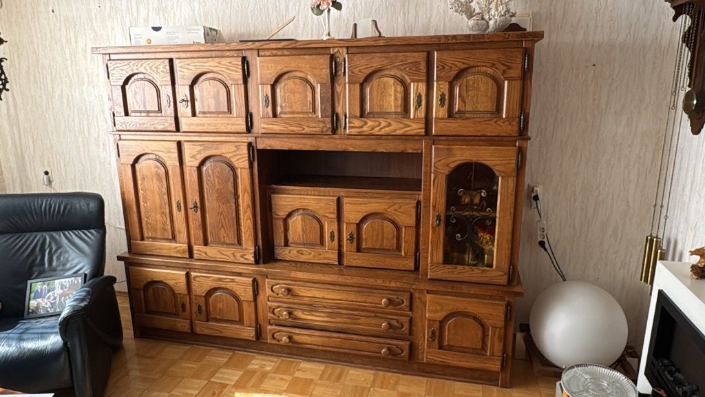 Antieke eiken wandmeubel (zondag 26/7 ophalen), Huis en Inrichting, Kasten | Wandmeubels, Ophalen, Gebruikt, Met deur(en), Eikenhout