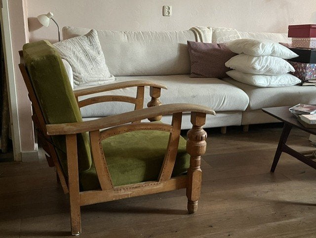 vintage stoel, Huis en Inrichting, Stoelen, Gebruikt, Bruin, Stof, Eén