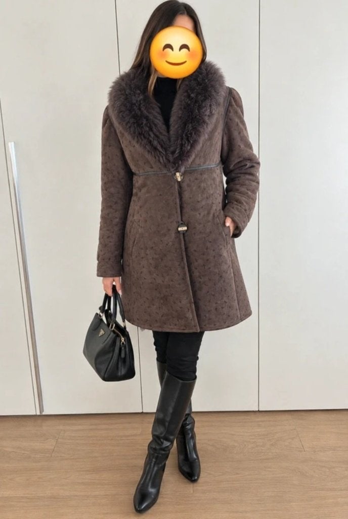 Lammycoat chocolate brown -ZGAN, Kleding | Dames, Ophalen of Verzenden, Zo goed als nieuw, Maat 42/44 (L), Bruin
