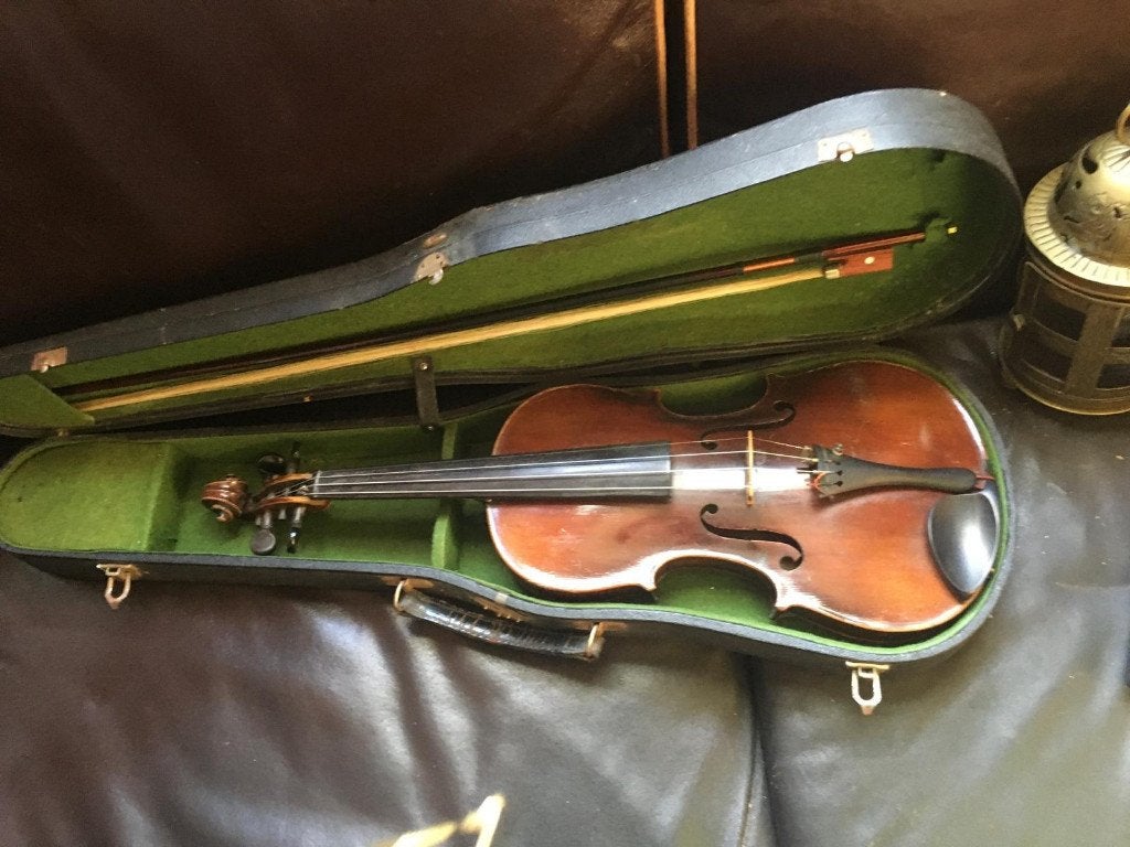 Antieke Viool 4/4 +strijkstok in koffer., Ophalen, Gebruikt, Viool, 4/4-viool