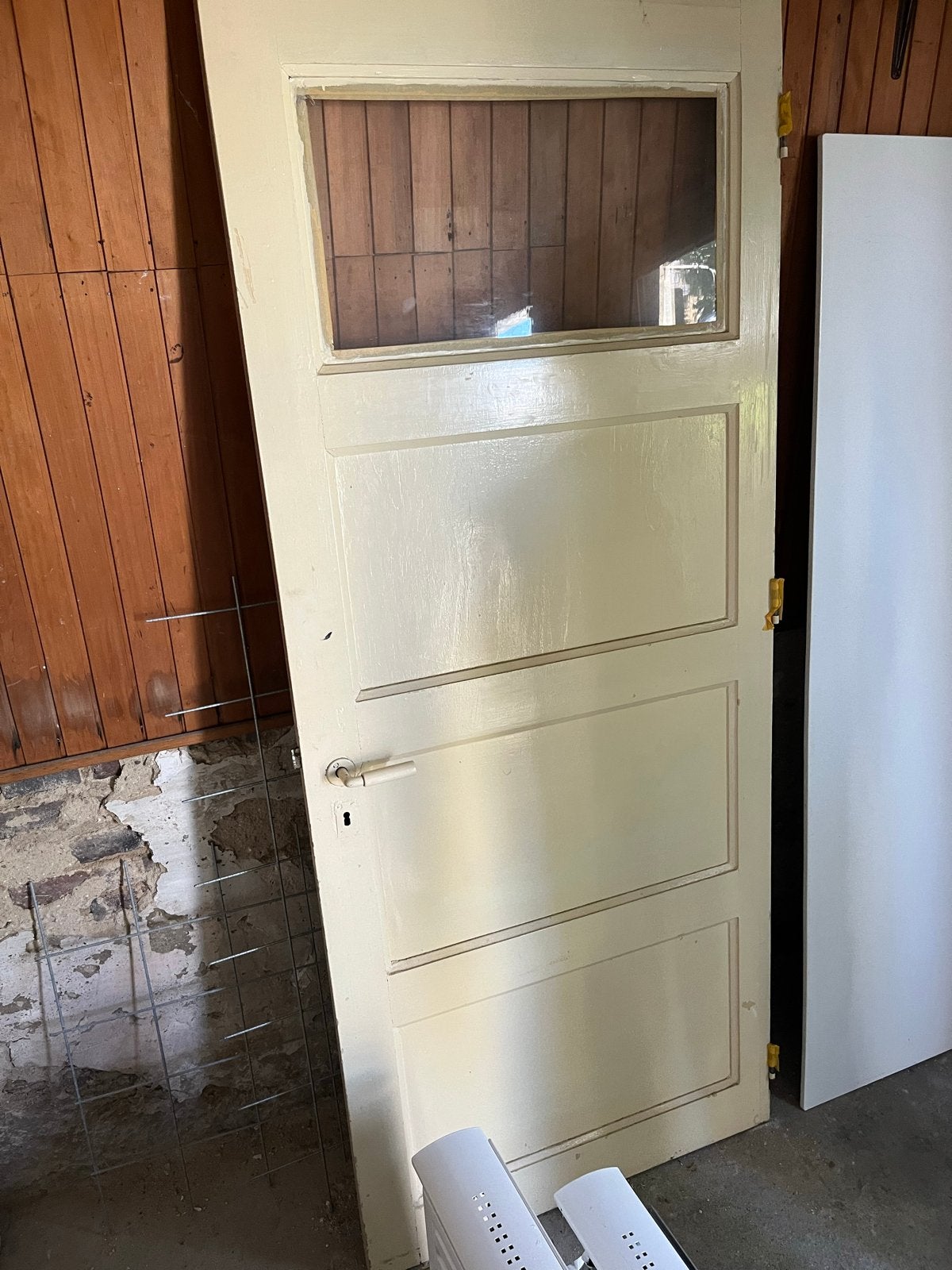 Oude paneeldeur met origineel geblazen glas, Ophalen, Gebruikt, 80 tot 100 cm, Binnendeur