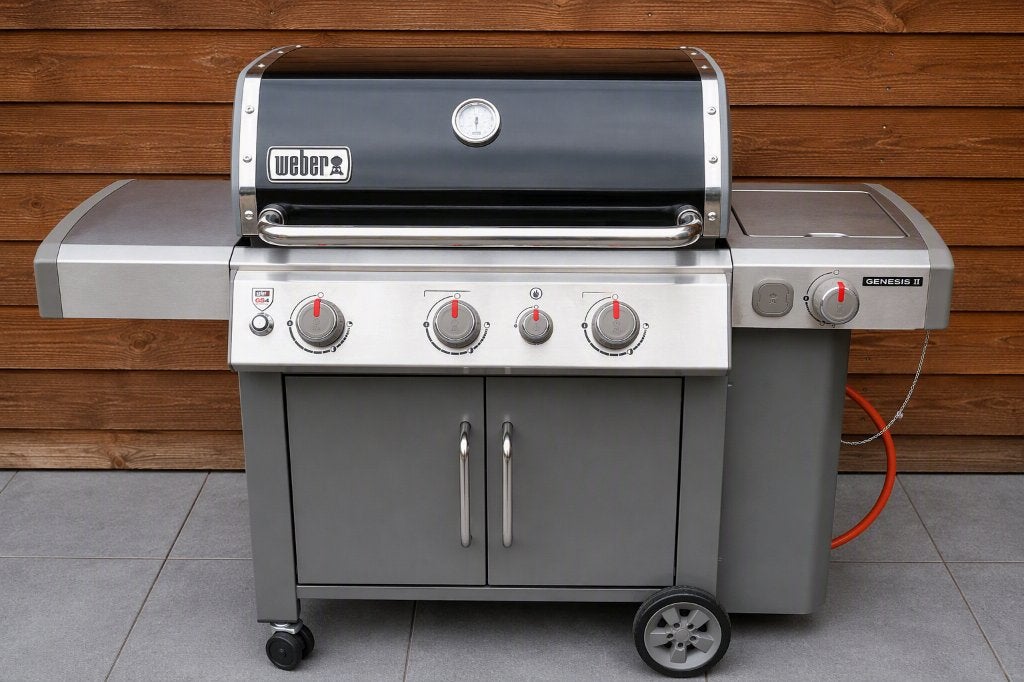 Weber Genesis II EP-335 + Draaispit met Motor + Hoes ZGAN, Ophalen, Zo goed als nieuw, Weber