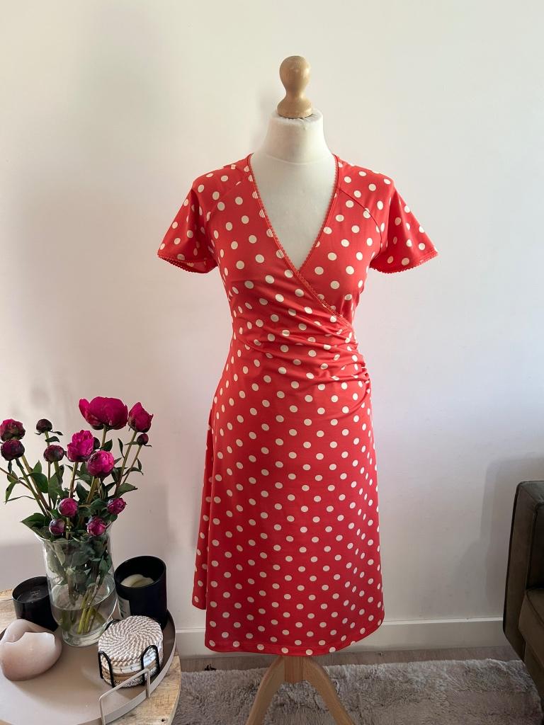 King Louie maat L polka koraal witte crossdress jurk 3280