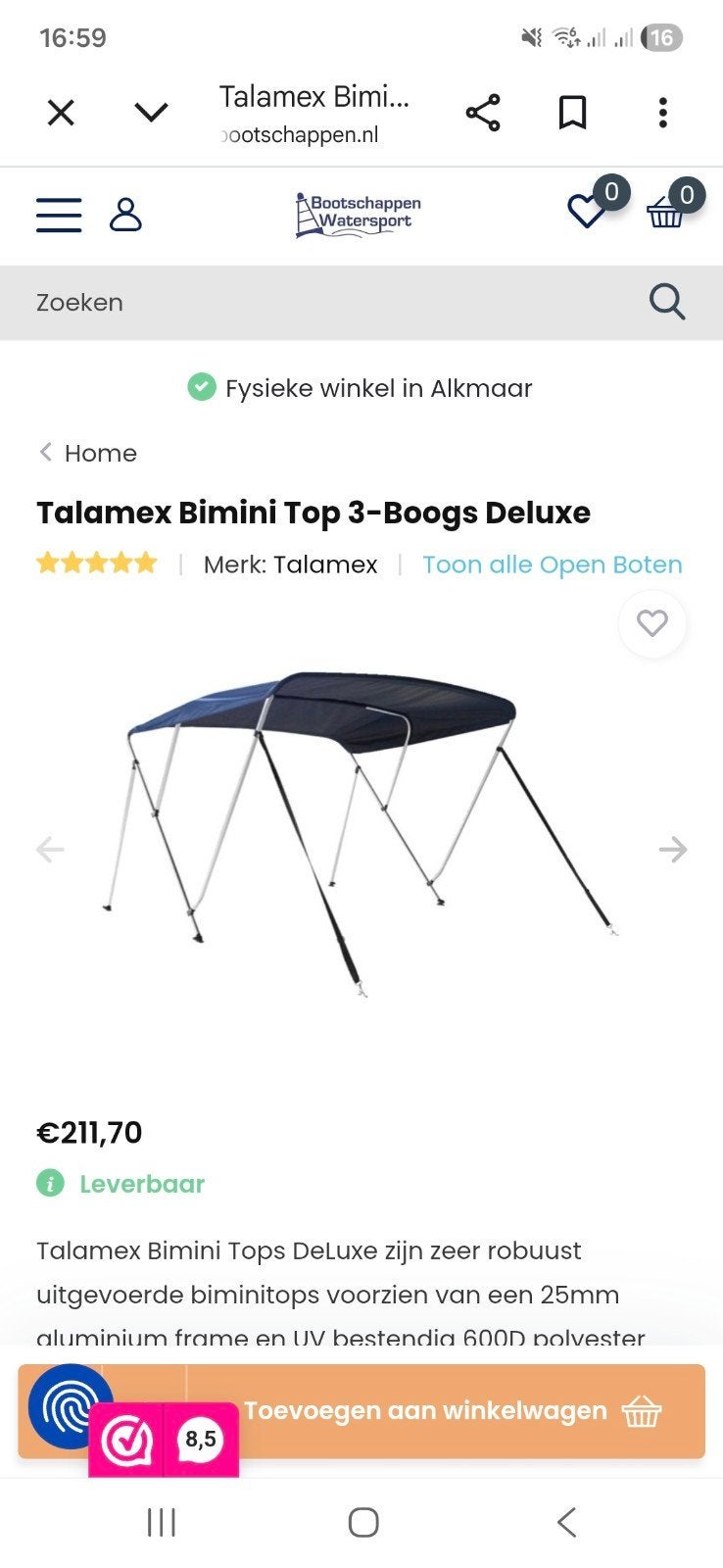 Biminitop Deluxe 3 Bow, Watersport en Boten, Accessoires en Onderhoud, Ophalen, Nieuw, Overige typen