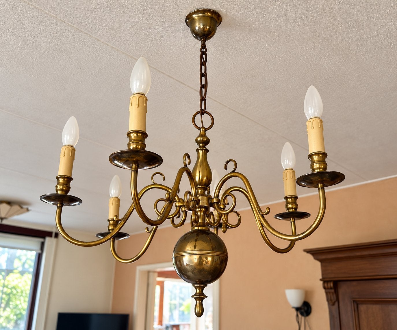 Klassieke messing kroonluchter met 6 lichtpunten, Ophalen