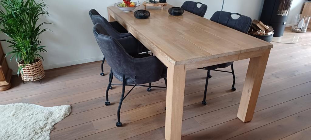Eettafel met 2 Bijzettafels - Blank Hout, Ophalen, Gebruikt, 50 tot 100 cm, 150 tot 200 cm