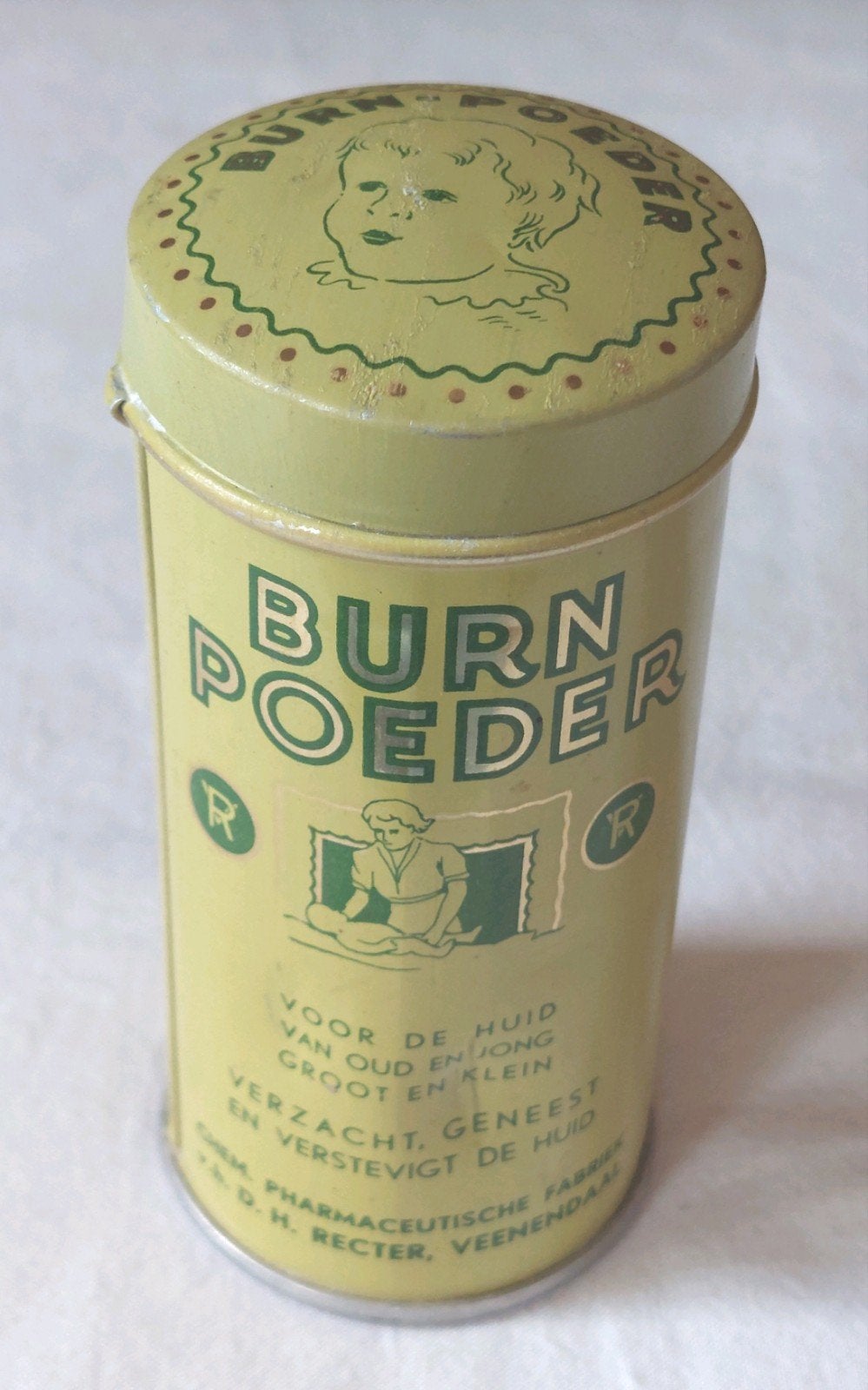 Burn Poeder blik Veenendaal originele inhoud vintage baby, Ophalen of Verzenden, Gebruikt, Overige, Overige merken