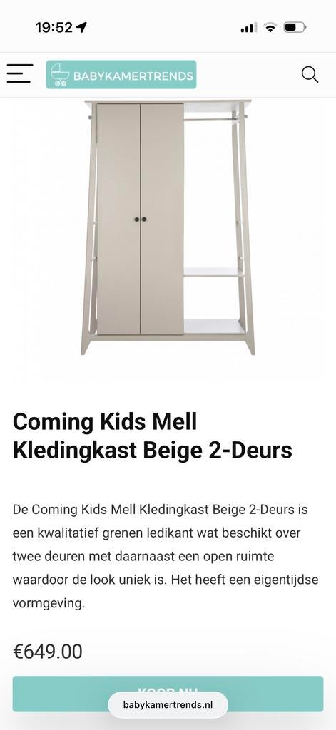 Coming Kids Kast Mell - Tweedeurs Kledingkast, Huis en Inrichting, Kasten | Kledingkasten, Ophalen, Gebruikt, 50 tot 100 cm, 150 tot 200 cm