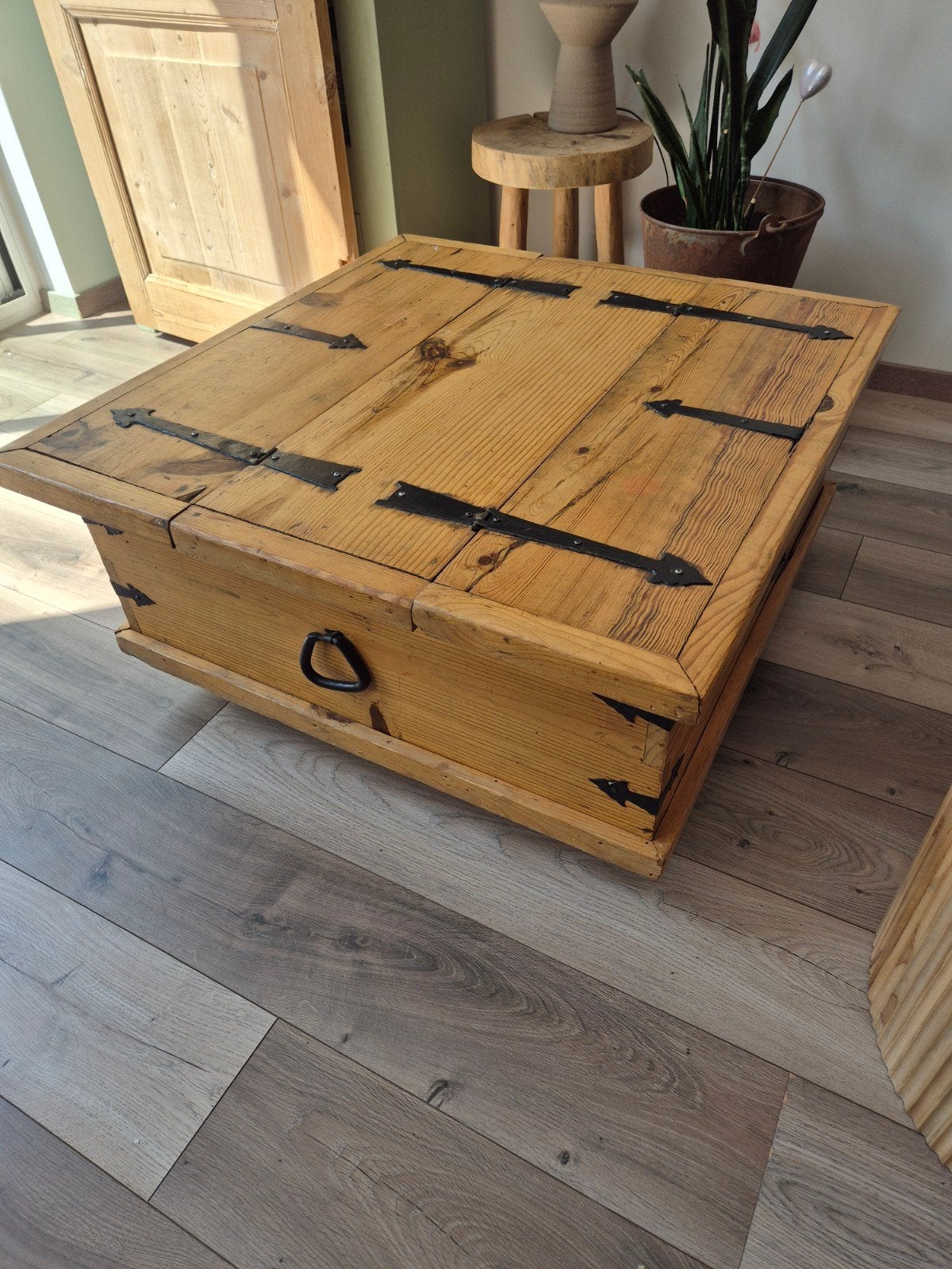 Houten salontafel met opbergruimte 90x90 cm, Ophalen, Gebruikt, 50 tot 100 cm, Vierkant