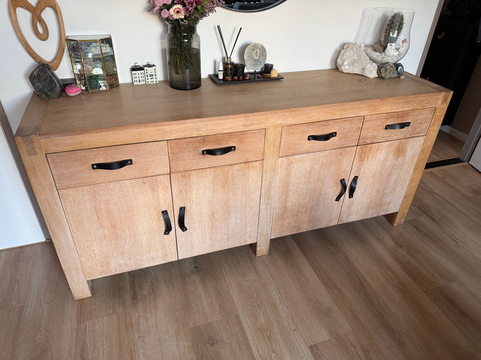 Massief houten dressoir met veel opbergruimte, Ophalen, Gebruikt, 200 cm of meer, Met lade(s)