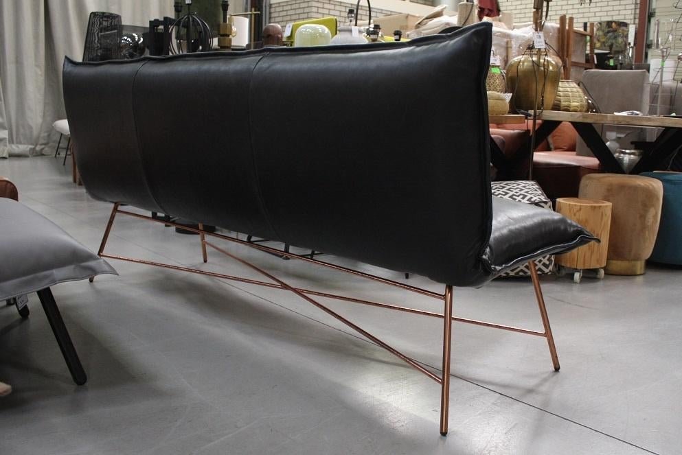 Luxe eetkamerbank VIDAR Jess Design metaal koper leer zwart, Ophalen, Zwart, Zo goed als nieuw, Eén