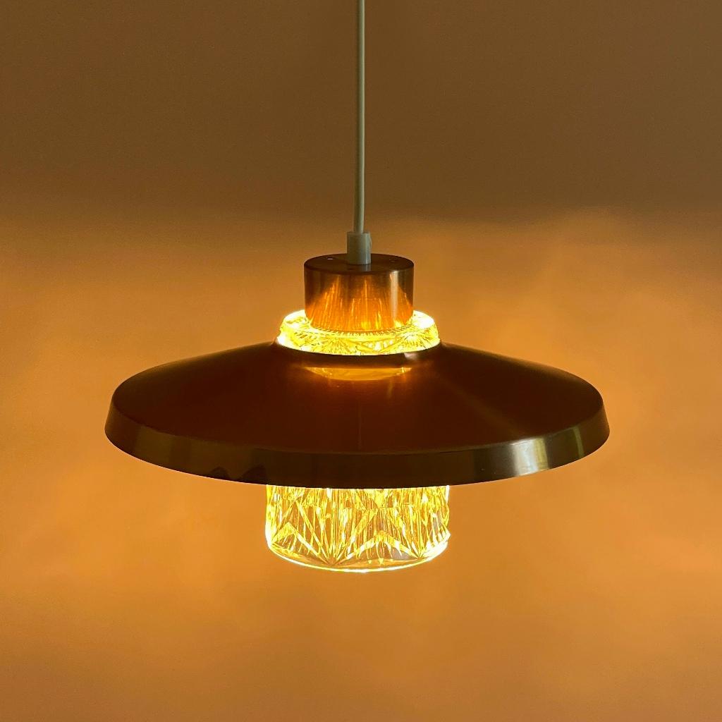 vintage Deens Design LAMP glas koper Mid Century Scandinavie, Ophalen of Verzenden, Gebruikt, Glas, Vintage Mid Century Scandinavisch design nordic japandi