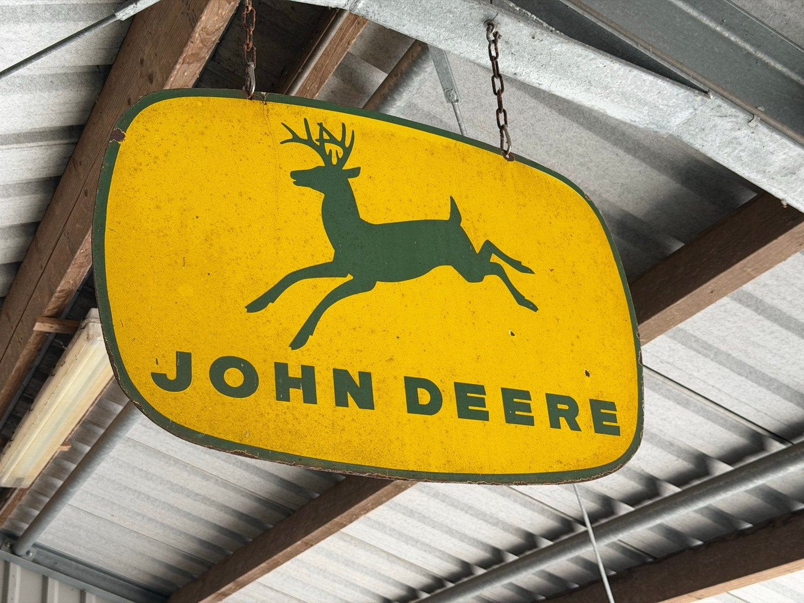 Origineel John Deere emaillebord 90x60 cm, Verzamelen, Ophalen of Verzenden, Gebruikt, Reclamebord