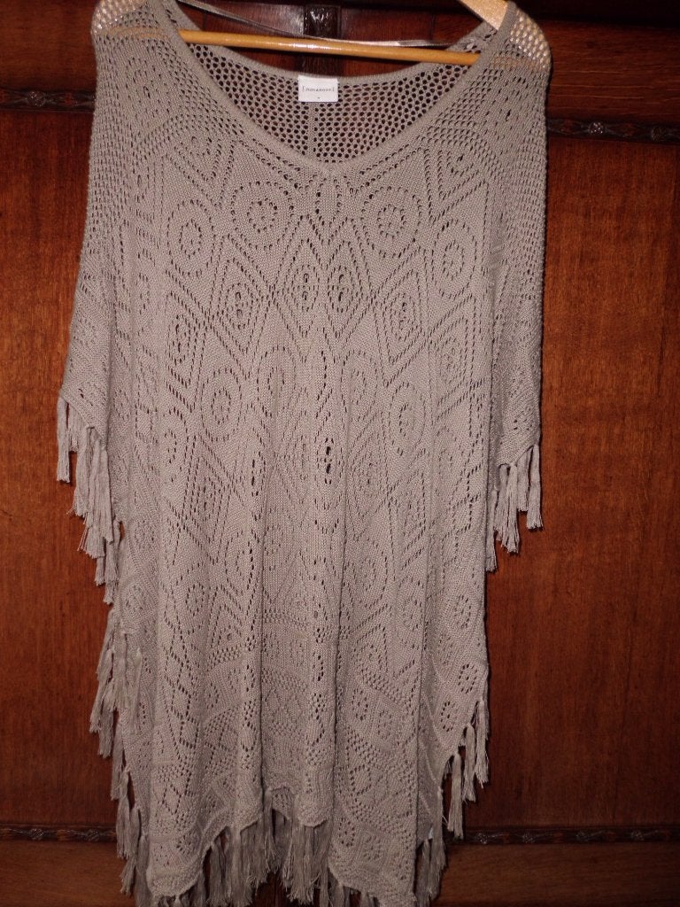 z.g.a.n. prachtig opengewerkt poncho van Junarose in mt xl, Junarose, Verzenden, Beige, Maat 46/48 (XL) of groter