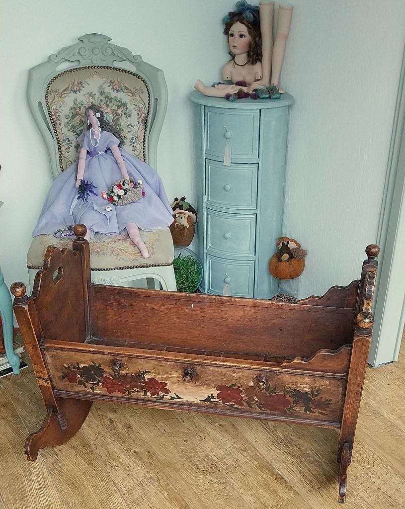 Antieke, Brocante Houten Schommelwieg, Kribbe, Ophalen