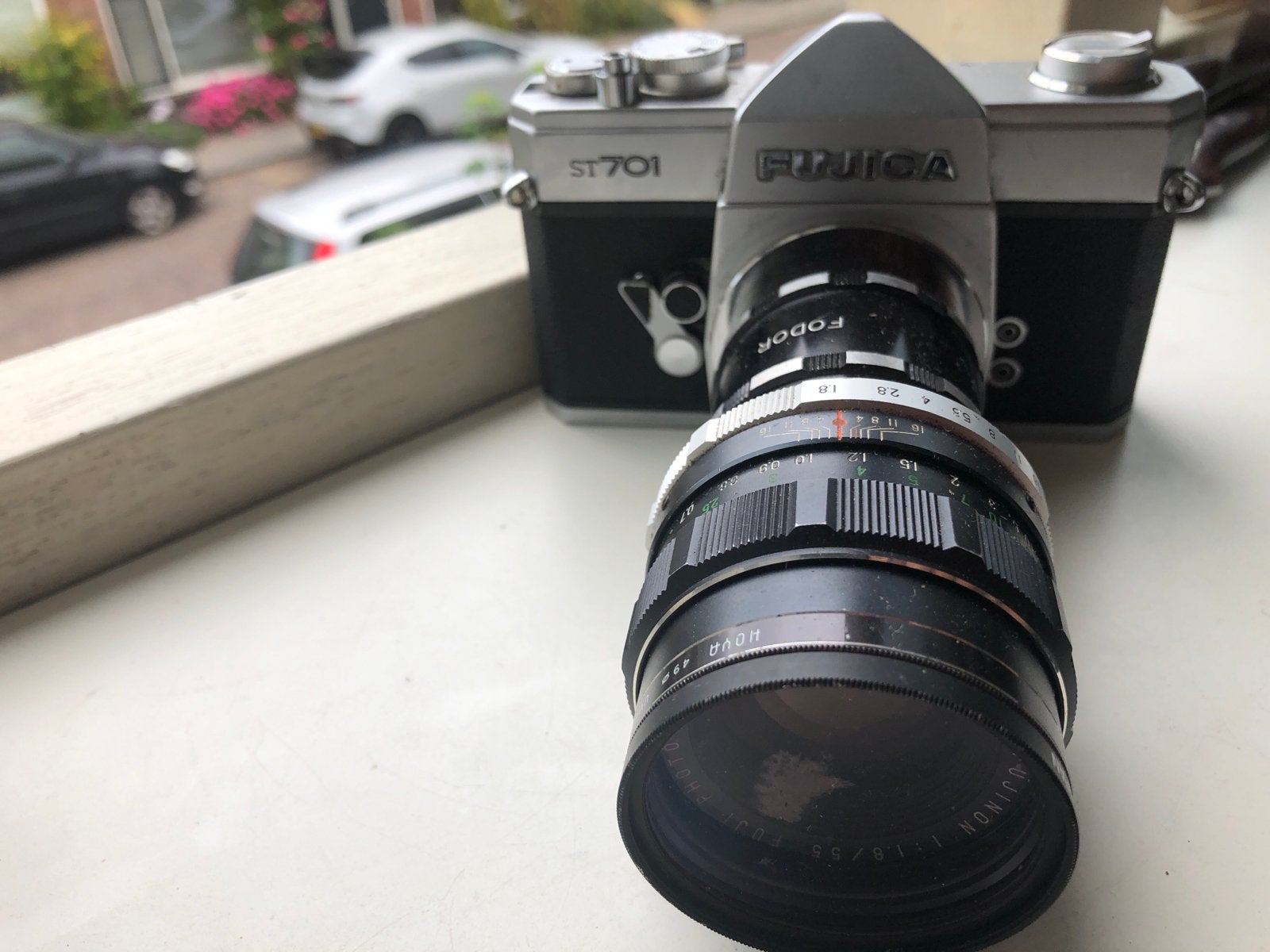 Fujica ST701 Spiegelreflexcamera met Fodor 1:1.8/55 lens, Ophalen of Verzenden, Gebruikt, Spiegelreflex, Fuji