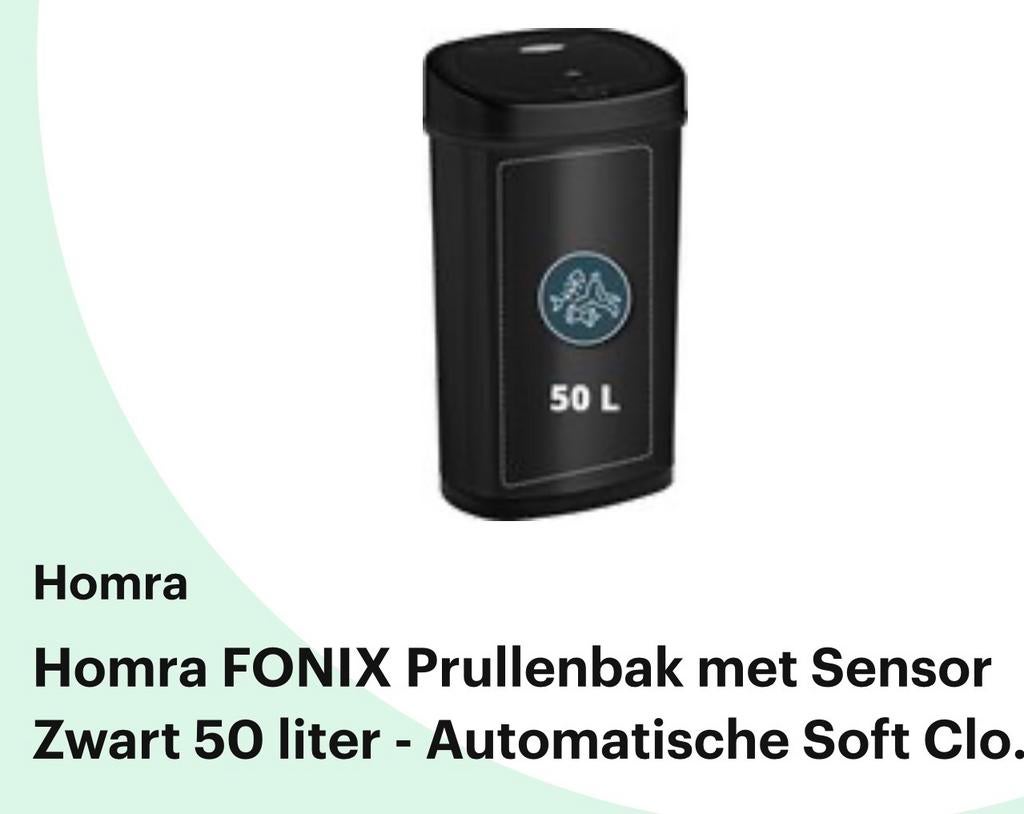Homra FONIX Prullenbak met Sensor Zwart 50 liter - Nieuw, 40 liter of meer, Ophalen of Verzenden, Nieuw, Metaal