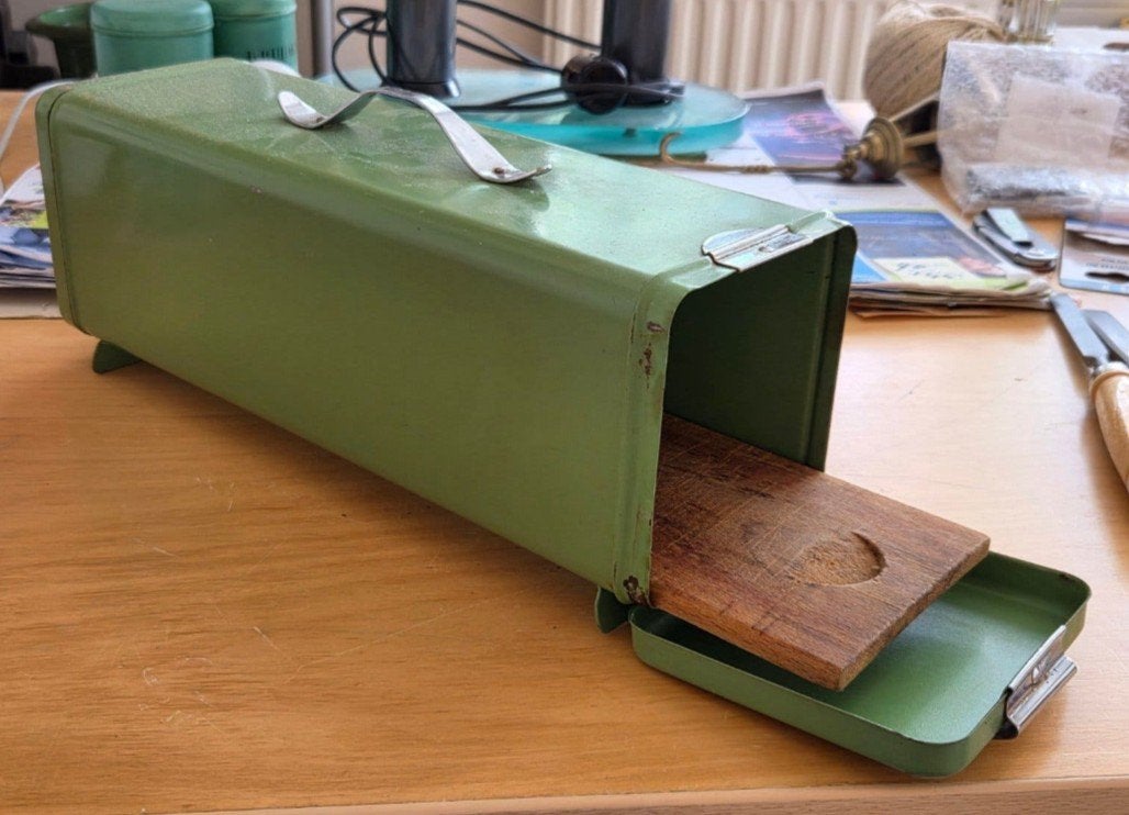 Vintage Groene Koektrommel met Houten Bodem/snijplank, Ophalen of Verzenden