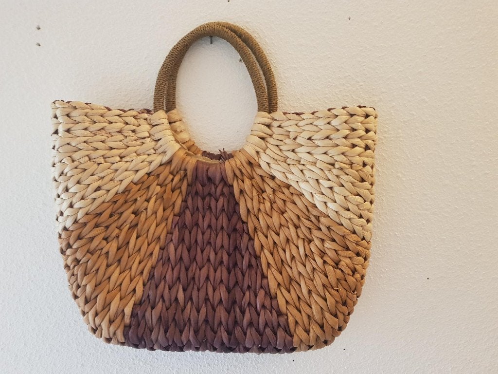 water hyacint handtas hand tas gevlochten retro look, Ophalen, Zo goed als nieuw, Beige, Handtas