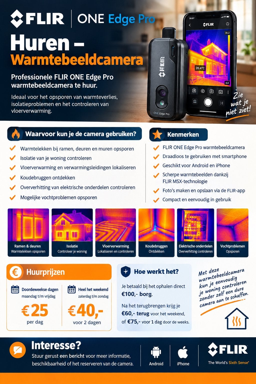 Te Huur- FLIR ONE Edge Pro Warmtebeeldcamera.