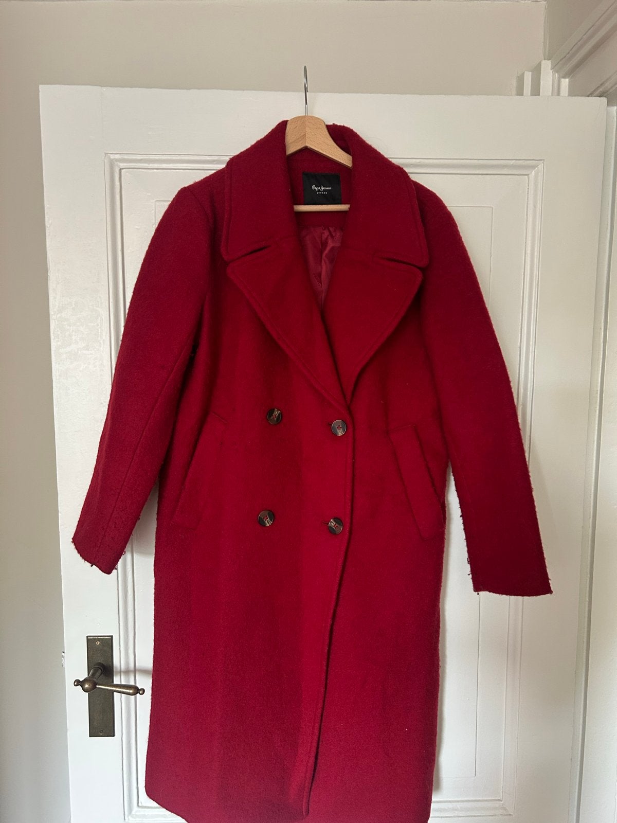 Pepe Jeans rode wollen jas - Maat M, Kleding | Dames, Ophalen of Verzenden, Zo goed als nieuw, Maat 38/40 (M), Rood