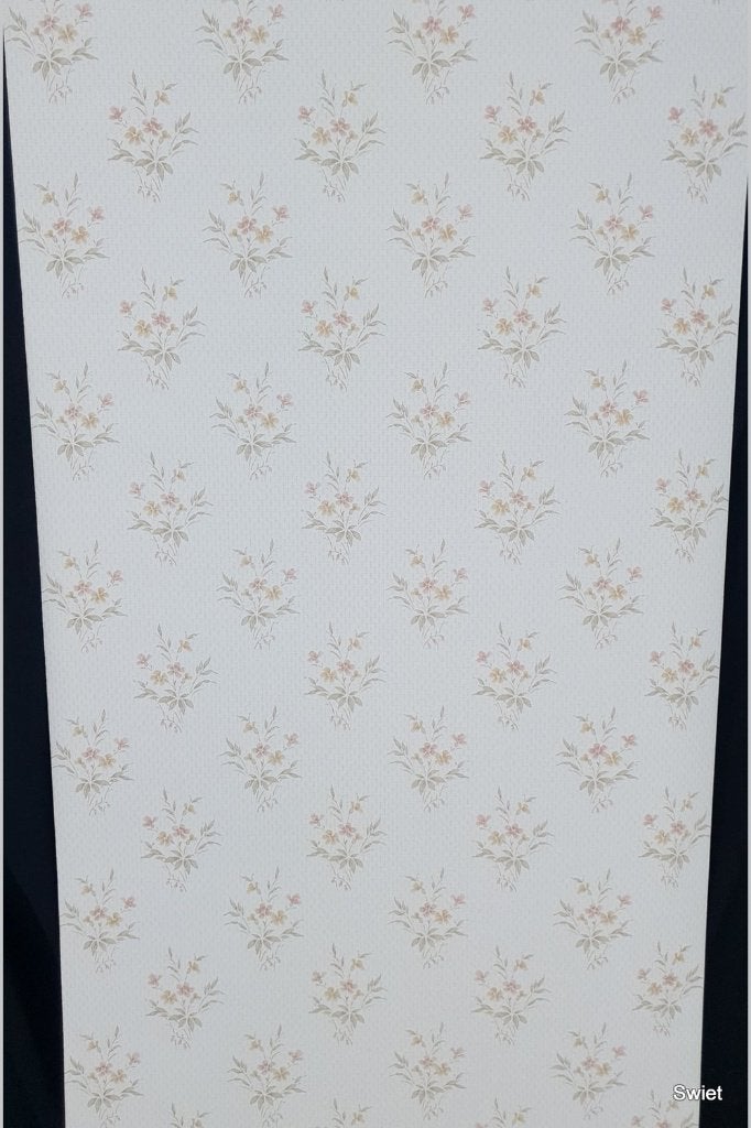 14026 vintage behang pastel bloemen 80s klassiek swiet, Ophalen of Verzenden, Wit