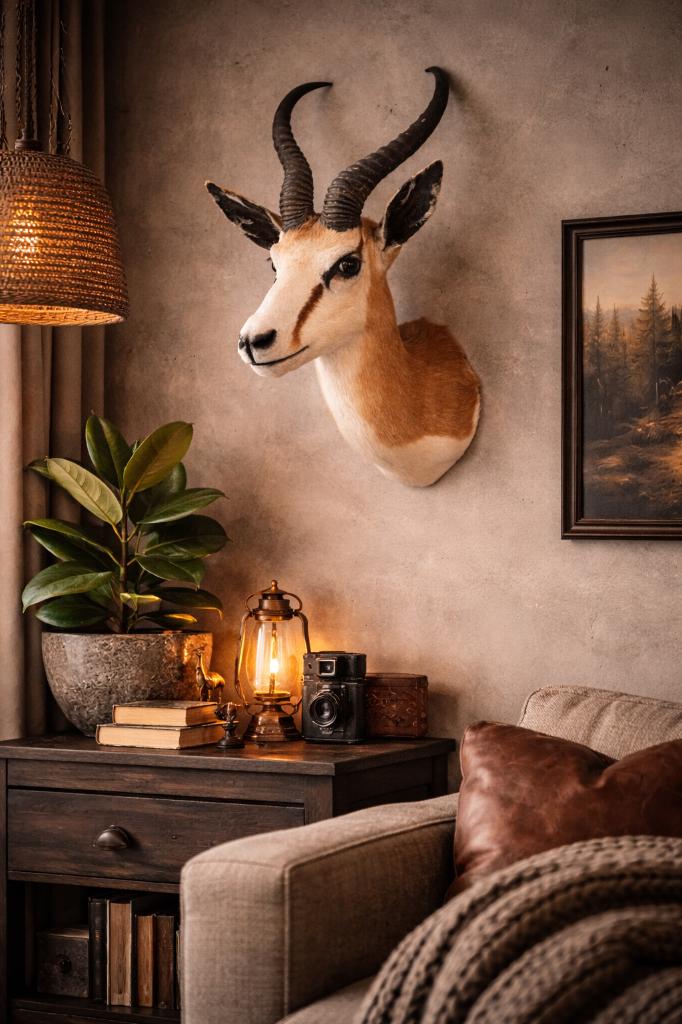 NIEUW! Prachtige Opgezette springbok, Ophalen of Verzenden, Nieuw, Wild dier, Gewei of Kop
