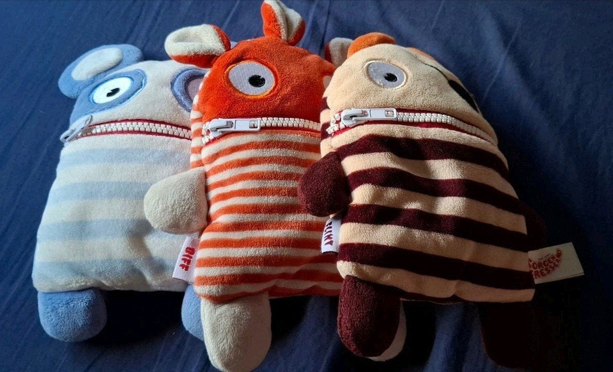 3 knuffels zorgenvriendjes, Ophalen of Verzenden, Gebruikt, Meerkleurig, Overige typen