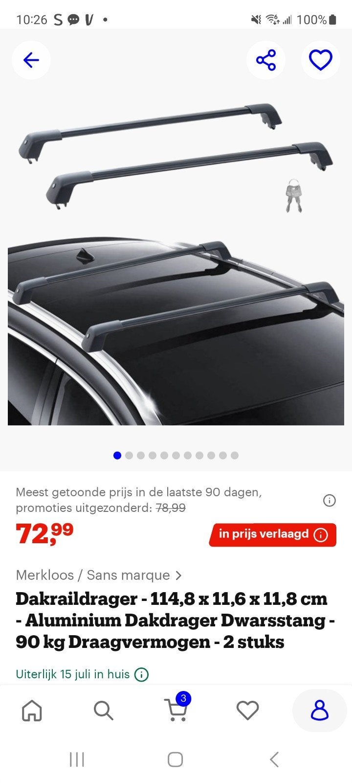 Universele Aluminium Dakdragers Dwarsstang 90kg - 2 stuks, Auto diversen, Dakdragers, Ophalen of Verzenden, Nieuw
