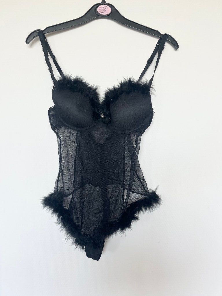 Feather & Mesh Dot Bodysuit lingerie, Amazon, Verzenden, Zwart, Slip