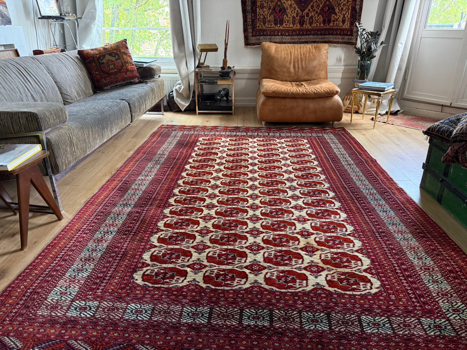 Vintage Handgeknoopt Perzisch Bokhara Tapijt 275 x 190 cm