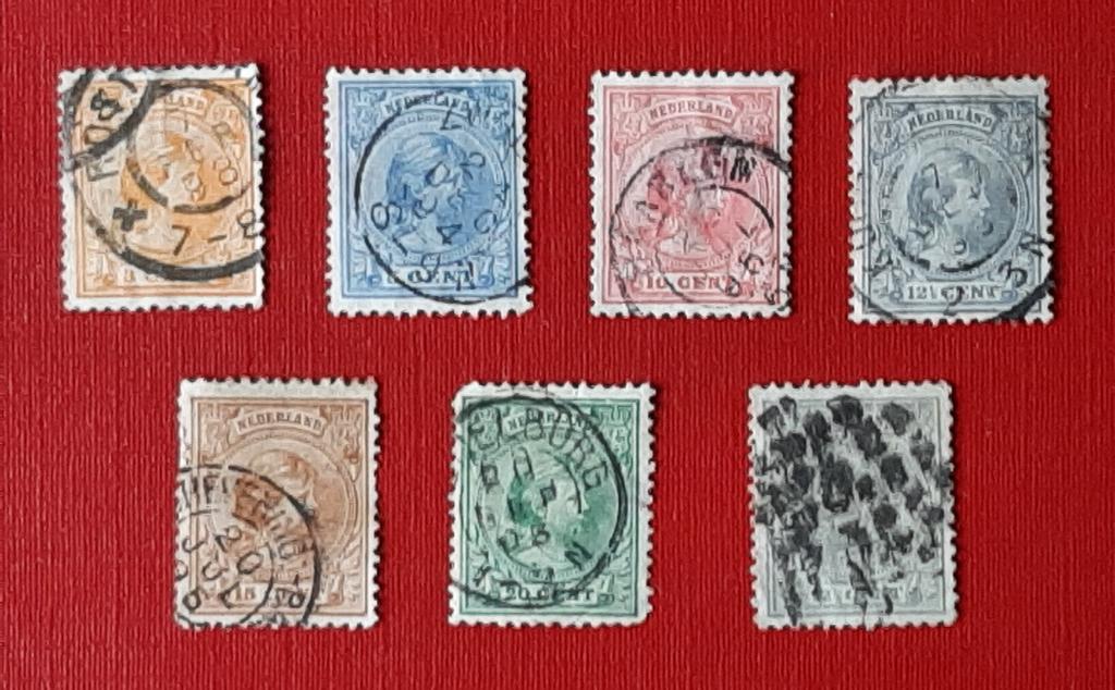 1891 Postzegels Wilhelmina Hangend haar 7 stuks Gestempeld, Postzegels en Munten, Postzegels | Nederland, Ophalen, Gestempeld