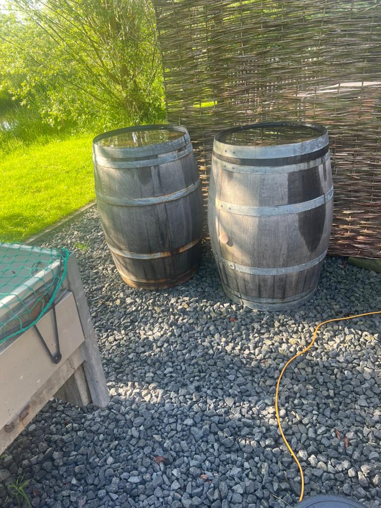 Wijnvat regenton 225 l, Tuin en Terras, Regentonnen, 150 liter of meer, Ophalen, Zo goed als nieuw, Hout