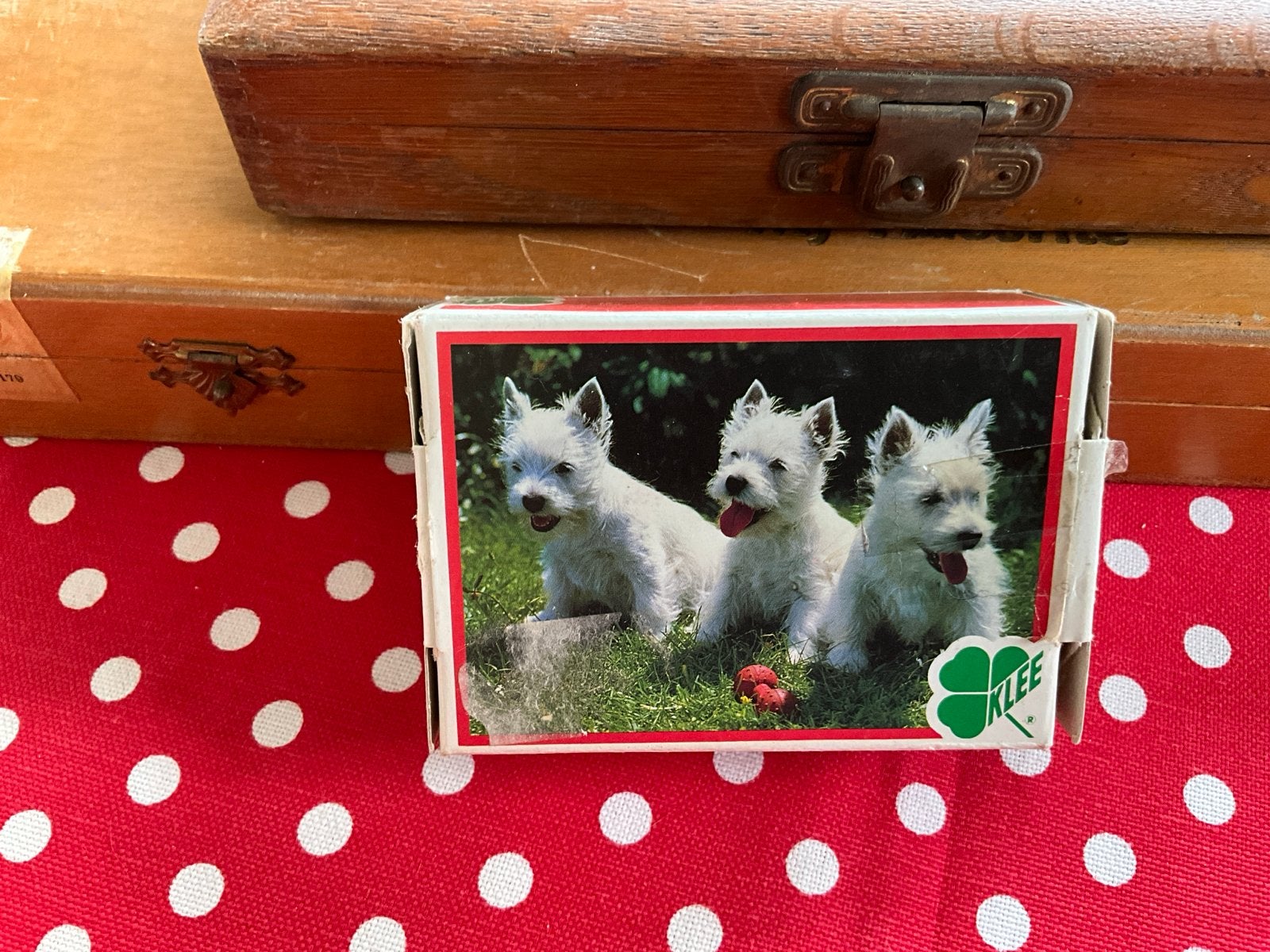 Mini puzzel met Westie puppy's - 54 stukjes, Ophalen of Verzenden, Gebruikt, Hond of Kat, Overige typen