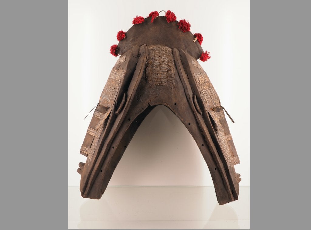Groot Markha Janus Helmmasker Mali (251003-04), Antiek en Kunst, Afrika, Masker, Handgemaakt, Brons