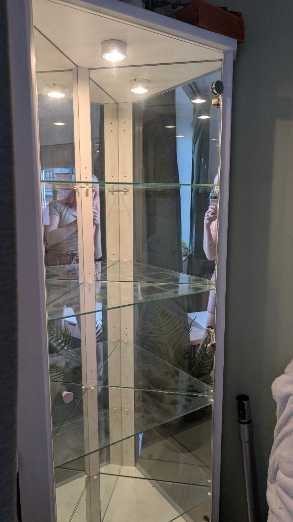 Vitrinekast hoek met spiegels en licht, Ophalen, 50 tot 100 cm, Glas, 150 tot 200 cm